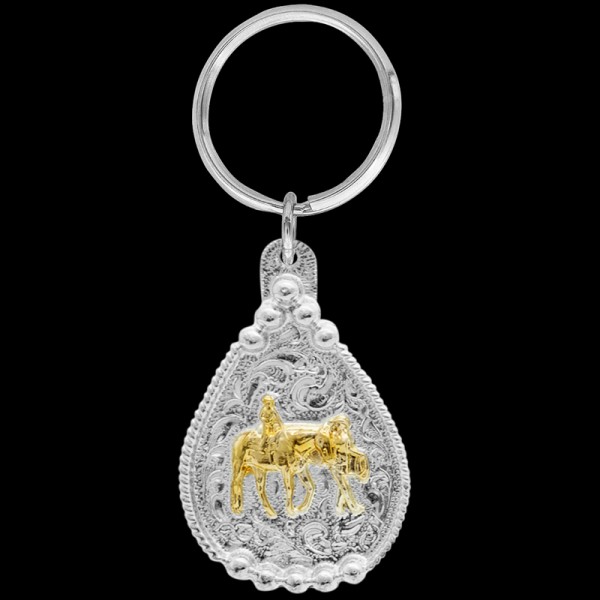 Gold Leadline, This Leadline keychain includes a beautiful rope border, a gold 3D figure, and a key ring attachment. Each silver key chain is built with our white me
